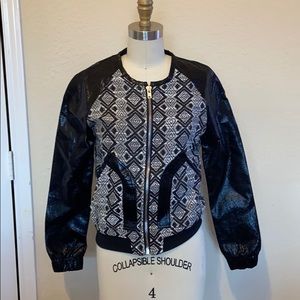 Black white print leather jacket
